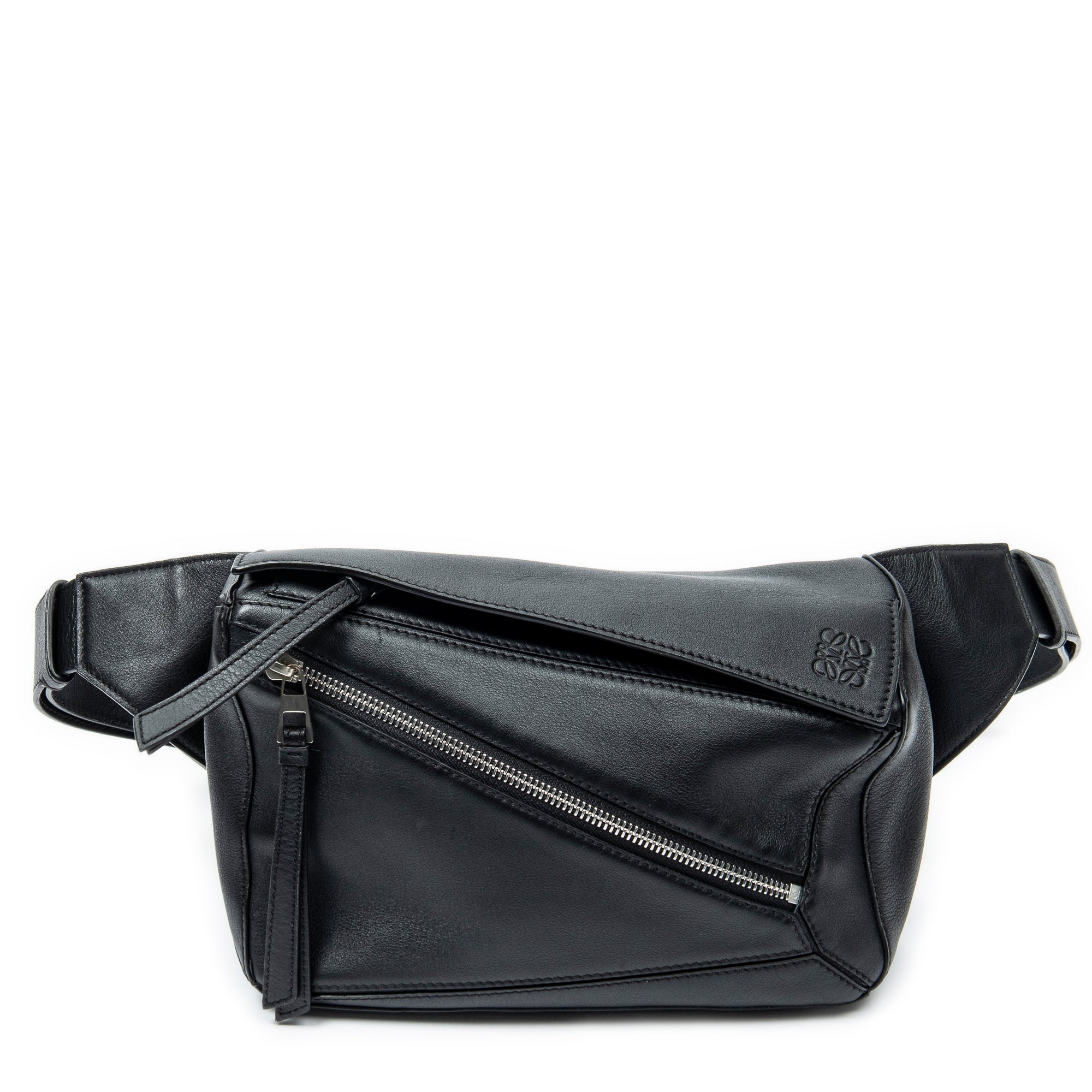 Shoulder Bag Small Puzzle Edge Bumbag Black Calfskin Leather