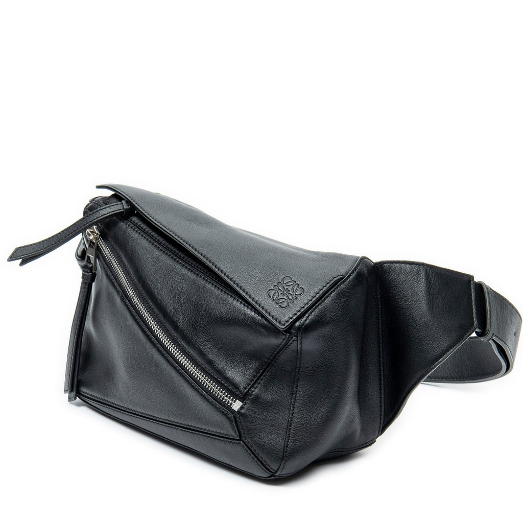 Shoulder Bag Small Puzzle Edge Bumbag Black Calfskin Leather