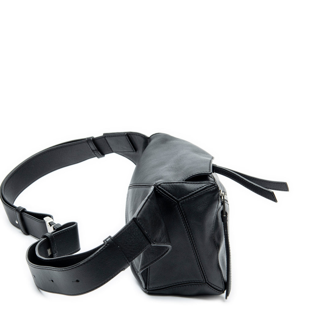 Shoulder Bag Small Puzzle Edge Bumbag Black Calfskin Leather