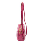Shoulder Bag Double Zip Camera Crossbody Fuchsia Pink Madras Leather
