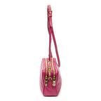 Shoulder Bag Double Zip Camera Crossbody Fuchsia Pink Madras Leather