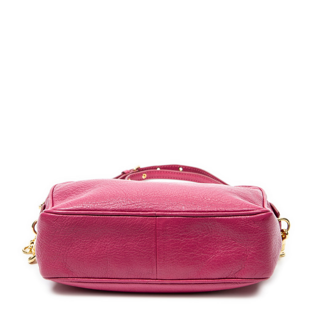 Shoulder Bag Double Zip Camera Crossbody Fuchsia Pink Madras Leather