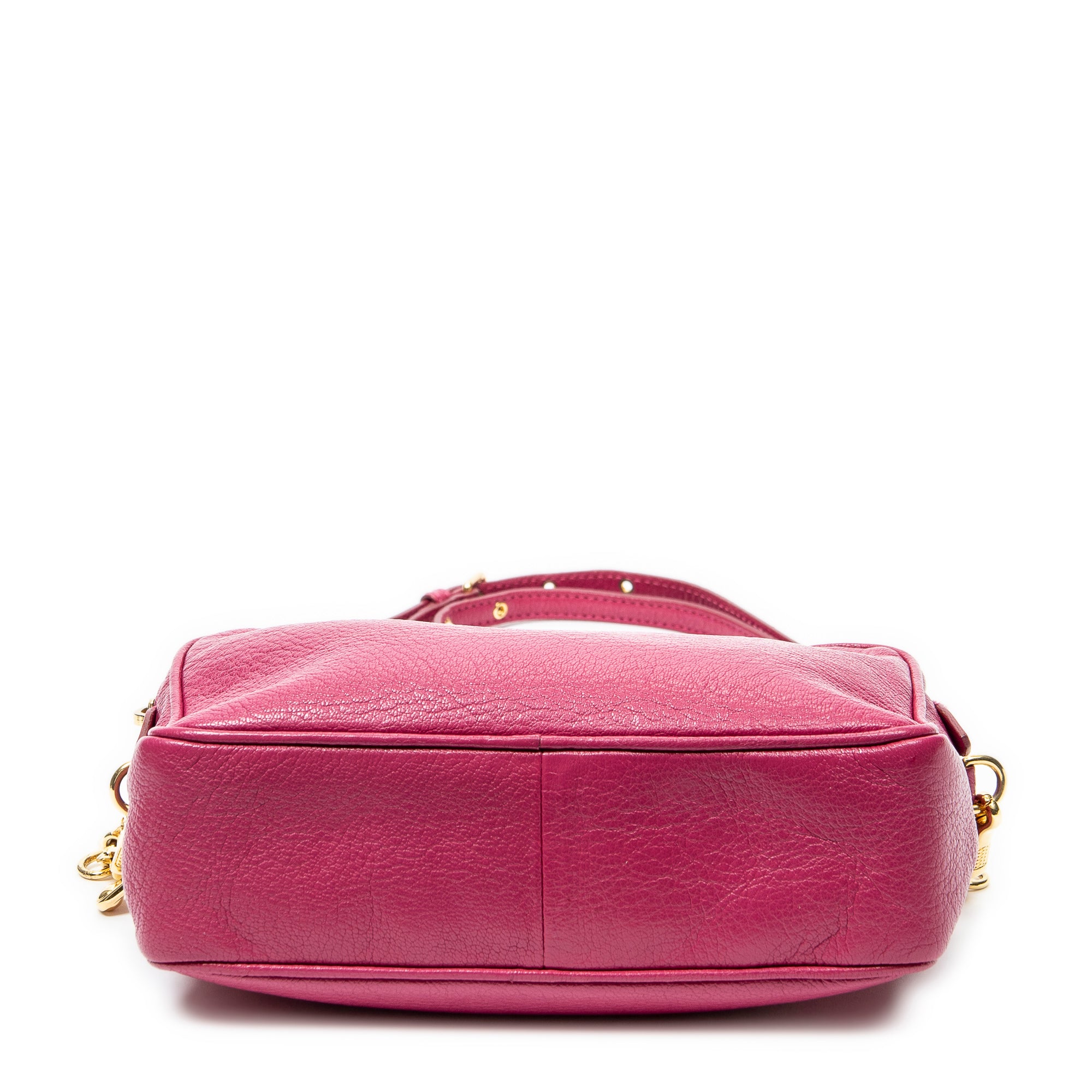 Shoulder Bag Double Zip Camera Crossbody Fuchsia Pink Madras Leather