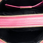 Shoulder Bag Double Zip Camera Crossbody Fuchsia Pink Madras Leather