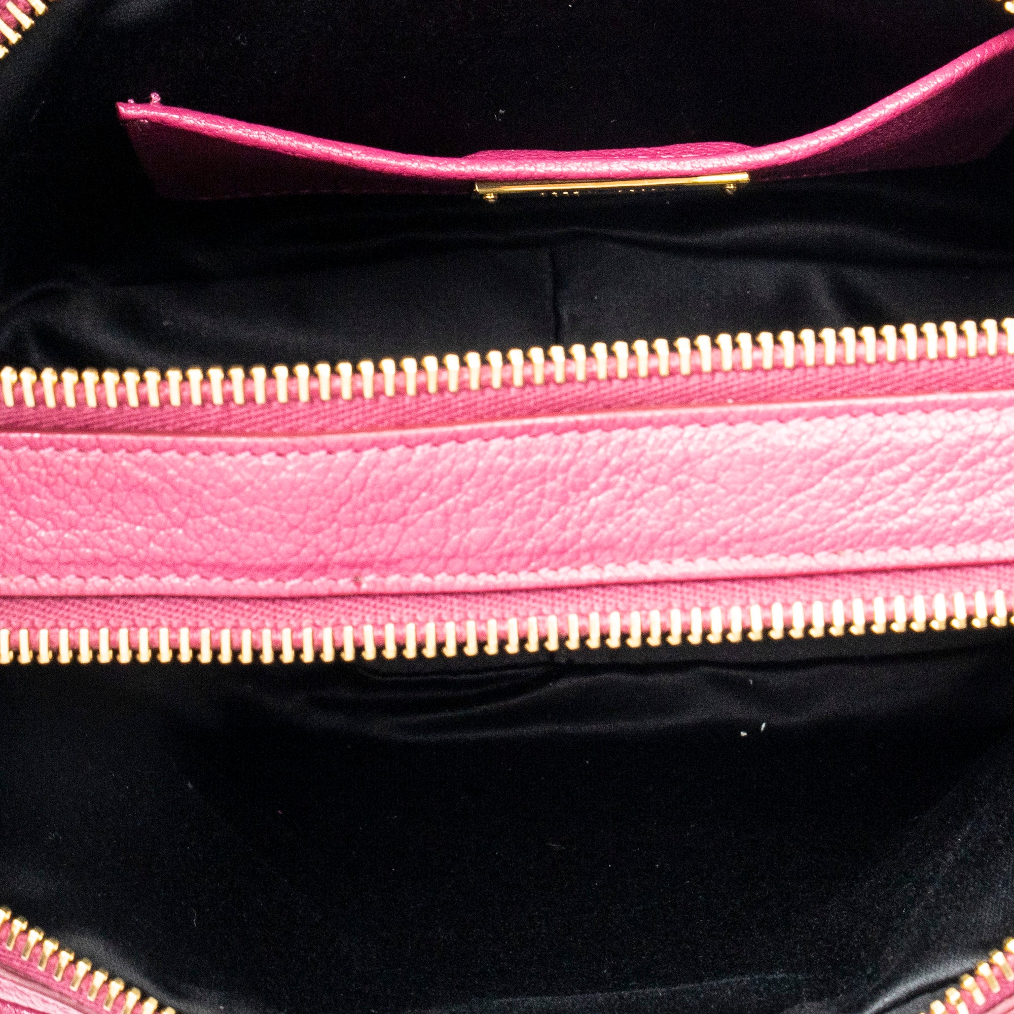 Shoulder Bag Double Zip Camera Crossbody Fuchsia Pink Madras Leather
