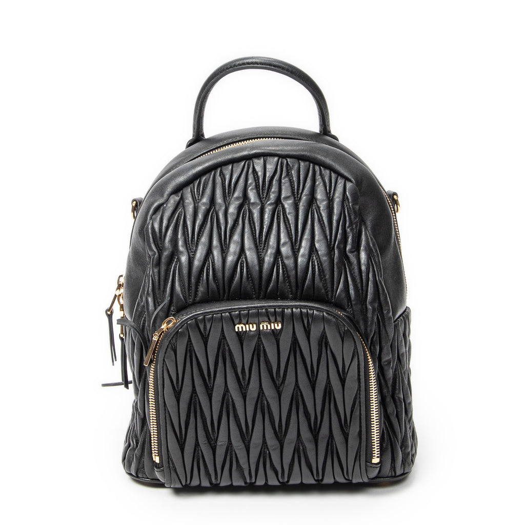 Backpack Small Front Pocket Backpack Black Nappa Matelasse Leather