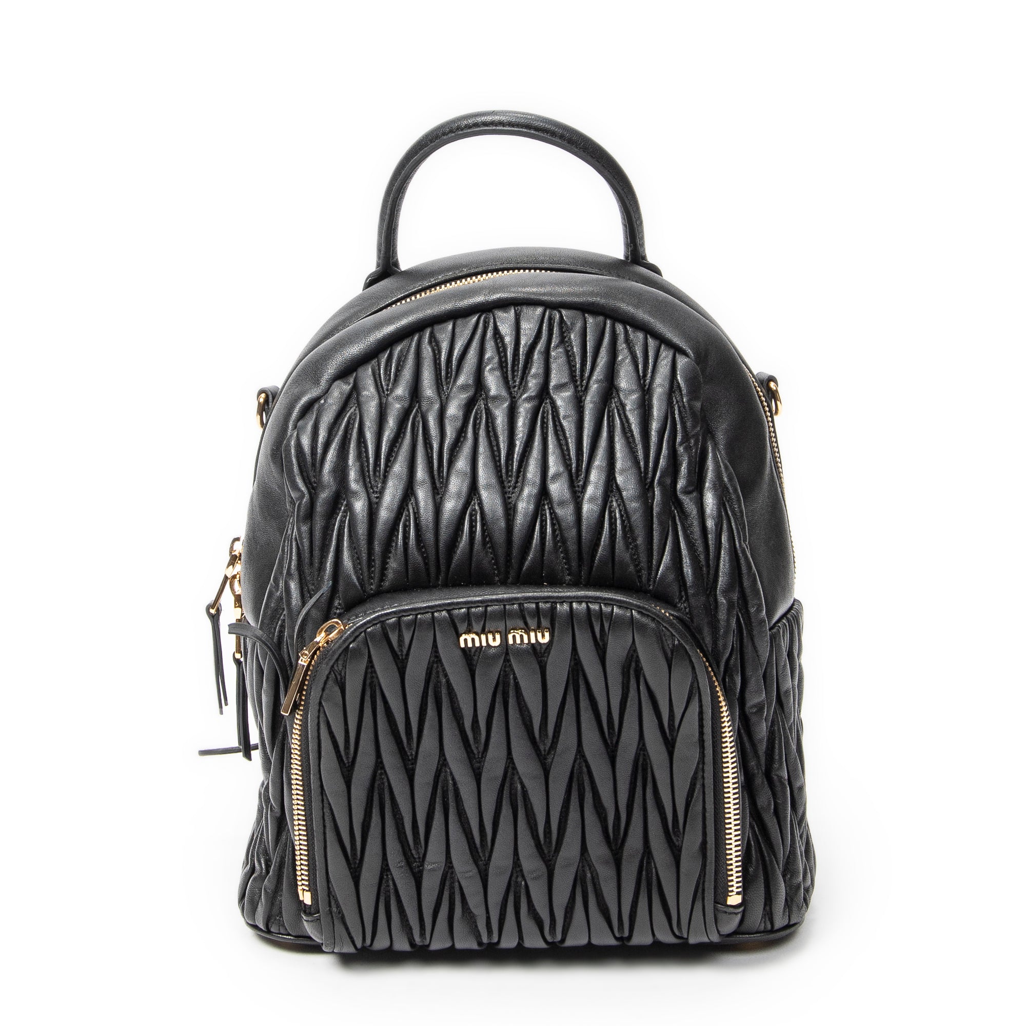 Backpack Small Front Pocket Backpack Black Nappa Matelasse Leather