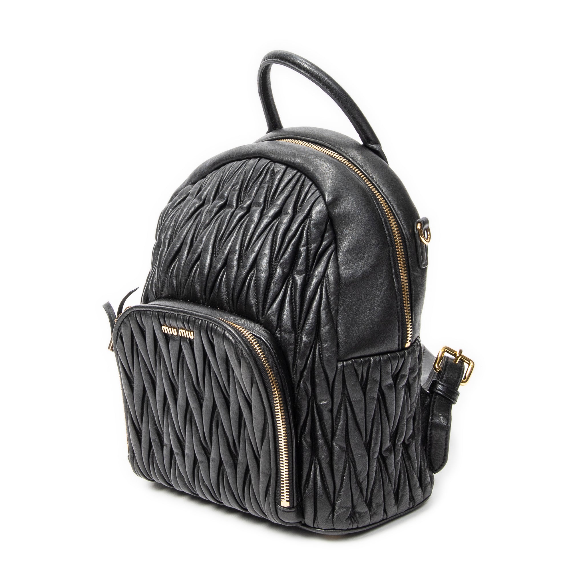 Backpack Small Front Pocket Backpack Black Nappa Matelasse Leather