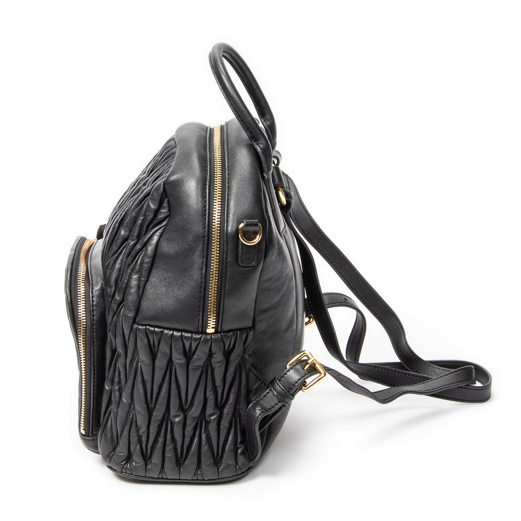 Backpack Small Front Pocket Backpack Black Nappa Matelasse Leather