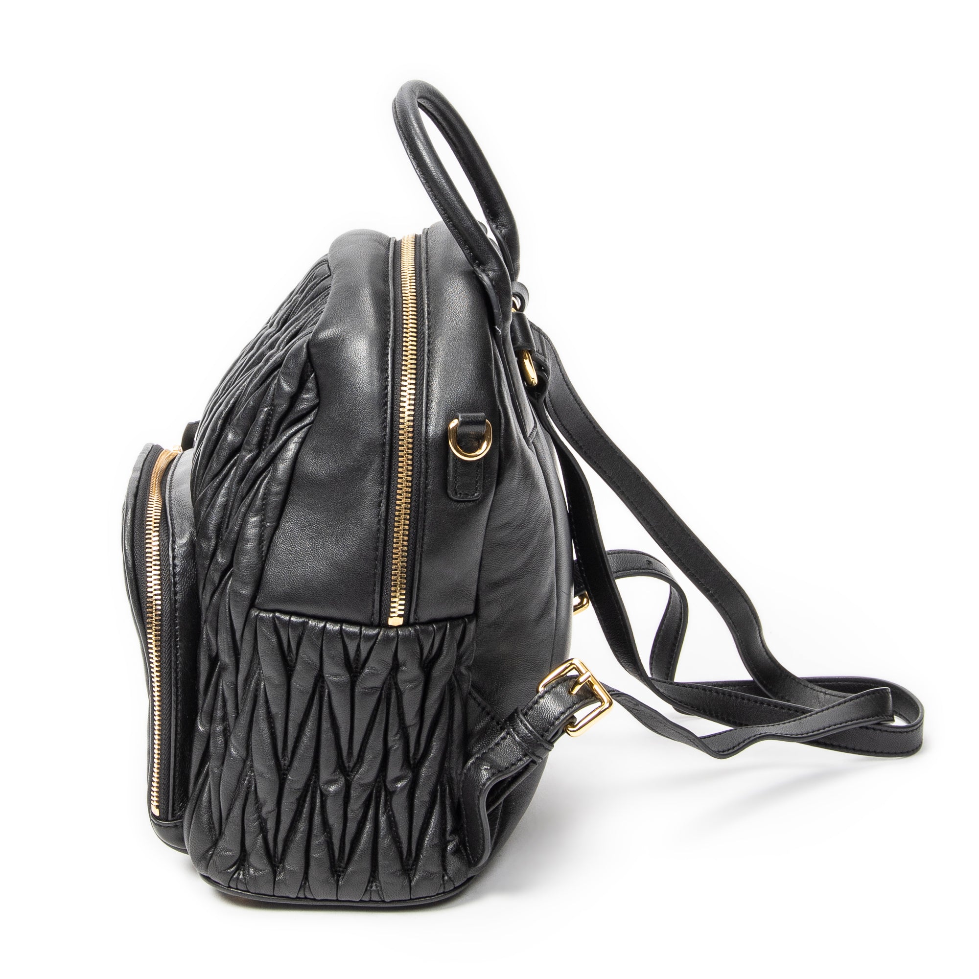 Backpack Small Front Pocket Backpack Black Nappa Matelasse Leather