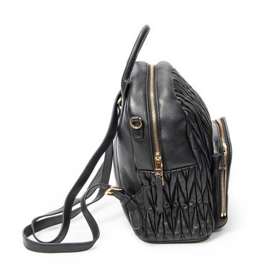 Backpack Small Front Pocket Backpack Black Nappa Matelasse Leather