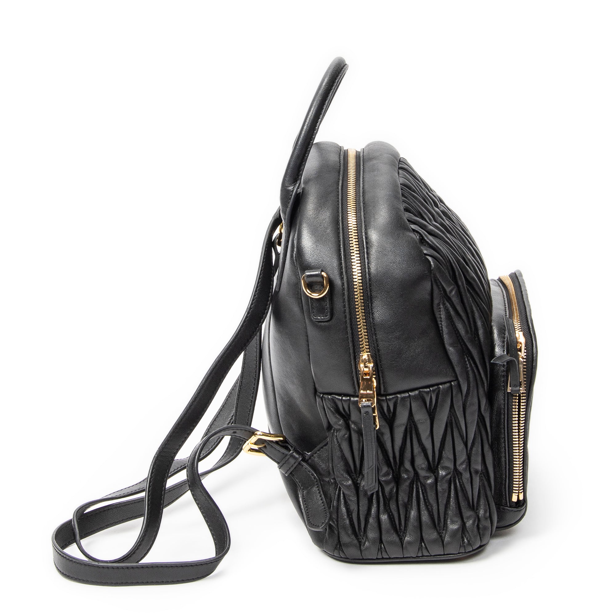 Backpack Small Front Pocket Backpack Black Nappa Matelasse Leather