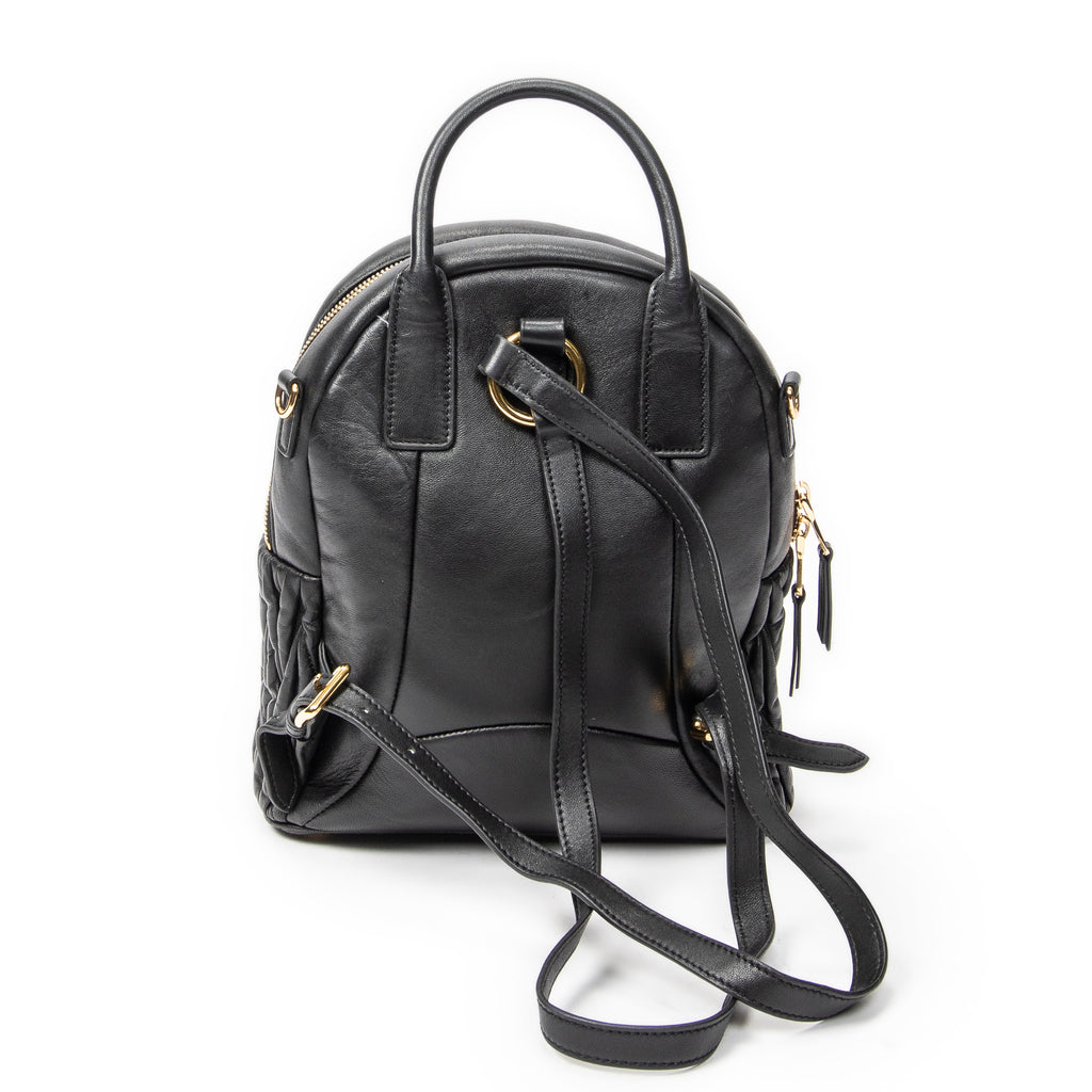 Backpack Small Front Pocket Backpack Black Nappa Matelasse Leather