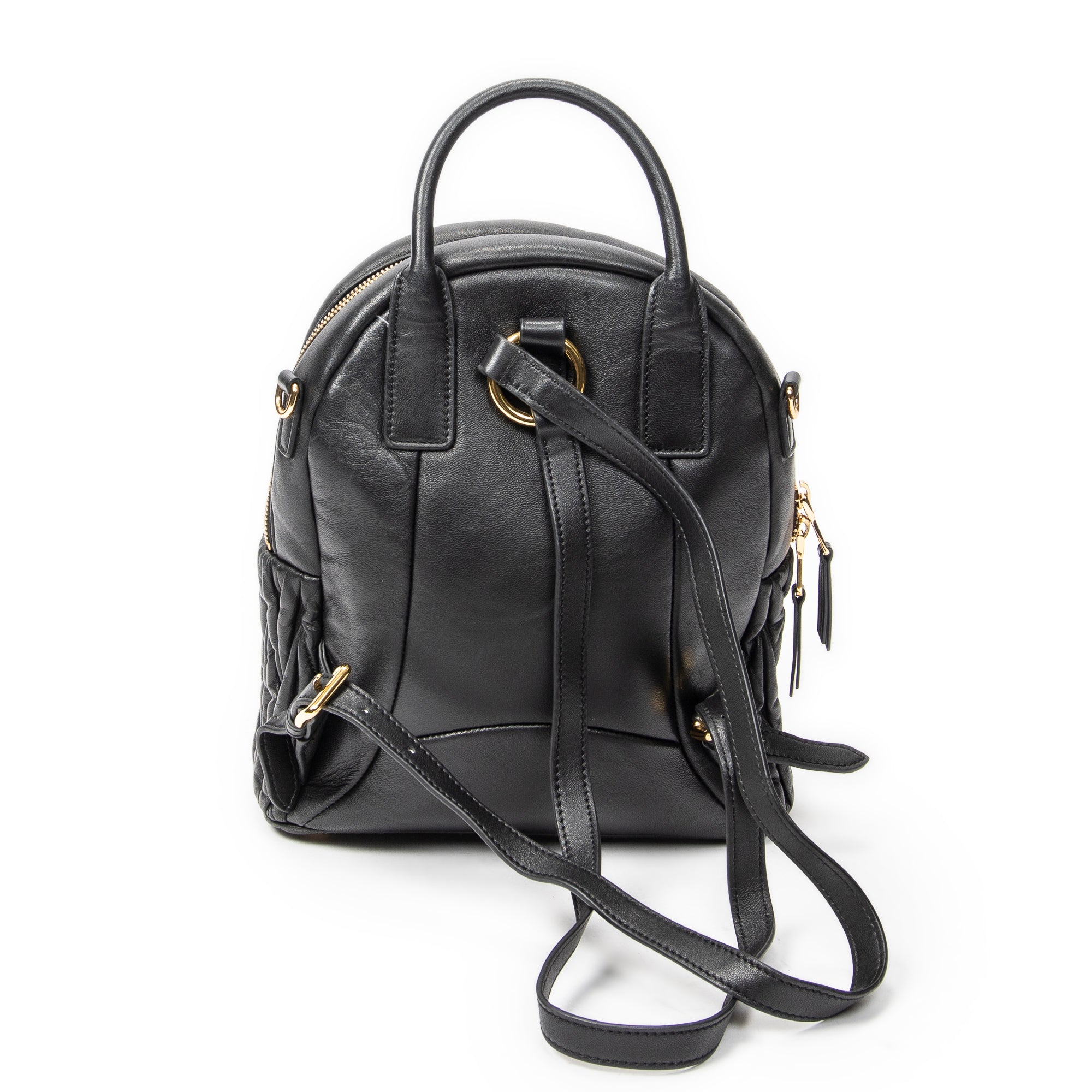 Backpack Small Front Pocket Backpack Black Nappa Matelasse Leather