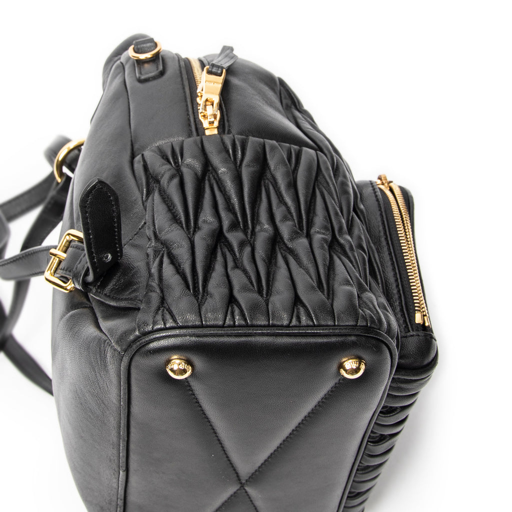Backpack Small Front Pocket Backpack Black Nappa Matelasse Leather