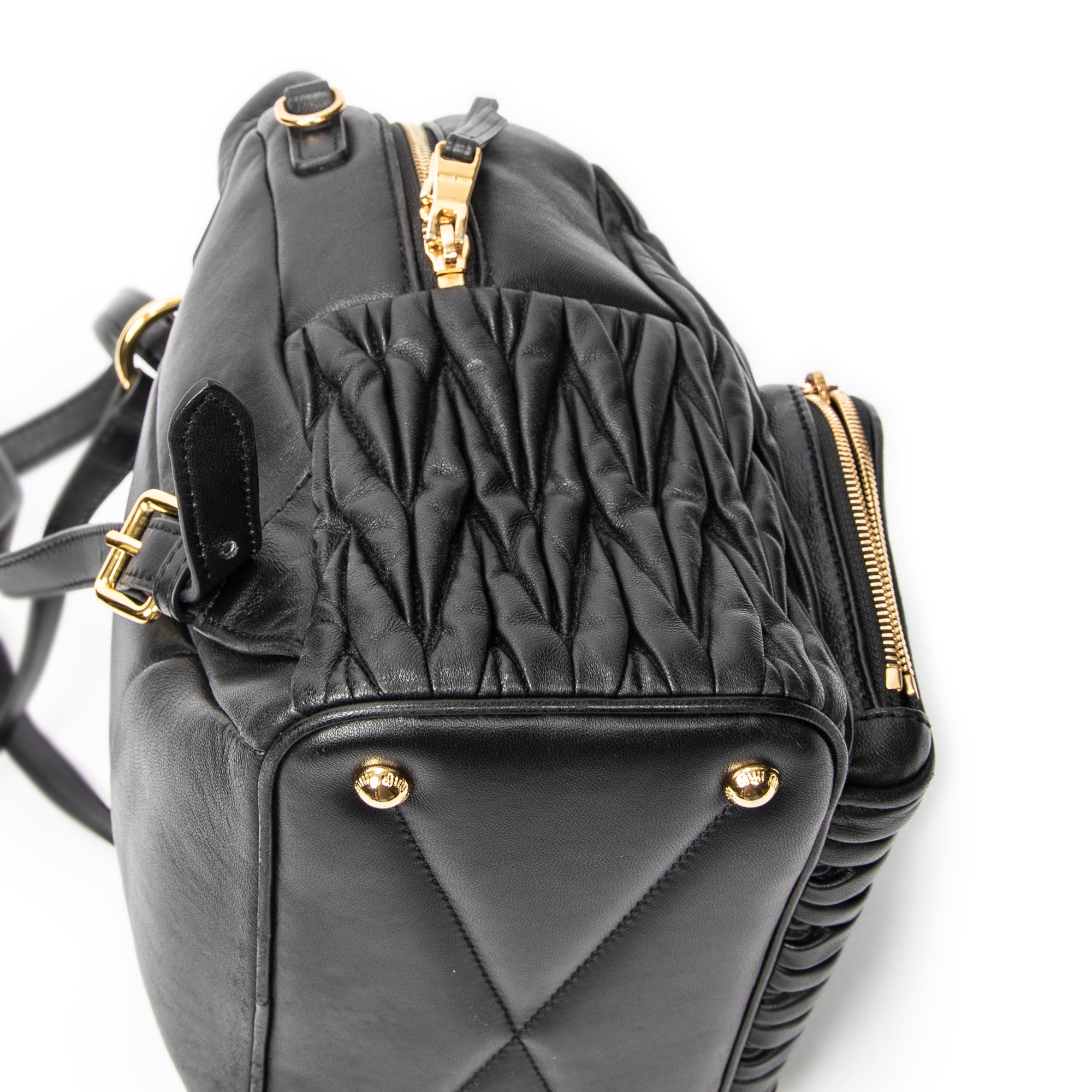 Backpack Small Front Pocket Backpack Black Nappa Matelasse Leather