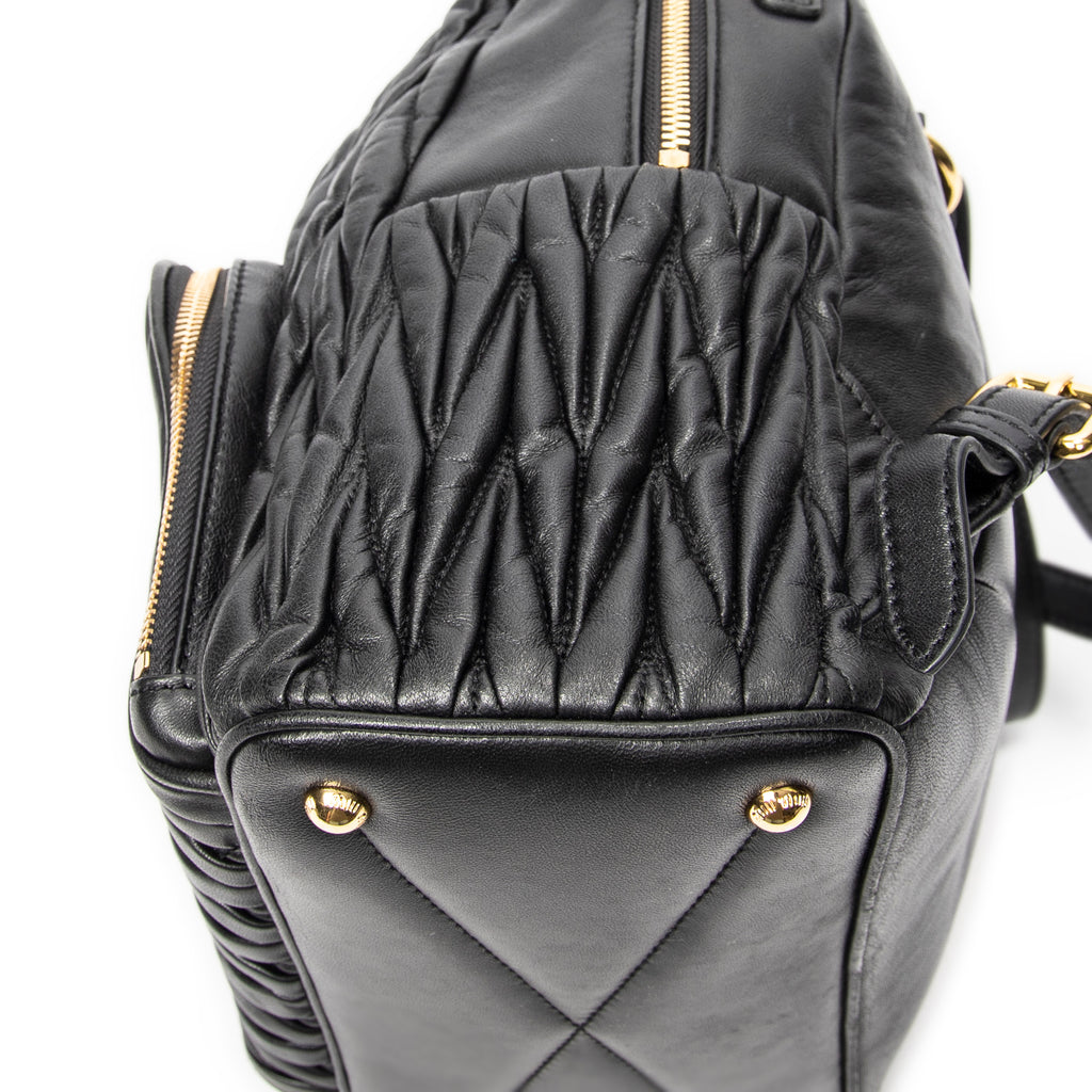 Backpack Small Front Pocket Backpack Black Nappa Matelasse Leather