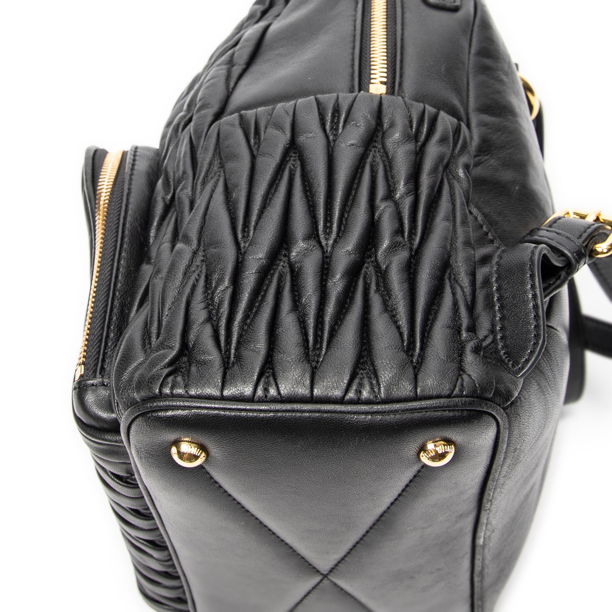 Backpack Small Front Pocket Backpack Black Nappa Matelasse Leather