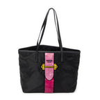 Shoulder Bag Ricamo Trompe L'oeil Tote Black Nylon Canvas