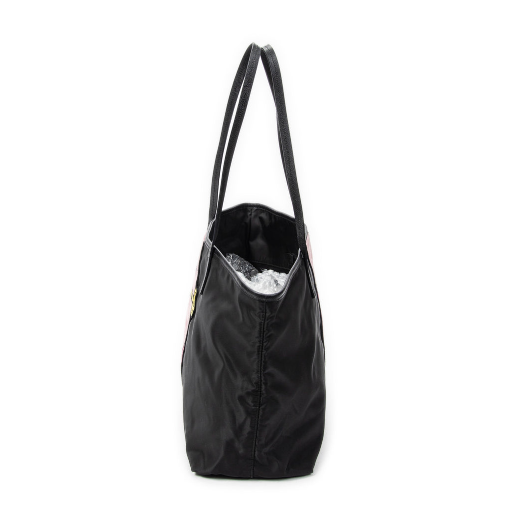 Shoulder Bag Ricamo Trompe L'oeil Tote Black Nylon Canvas