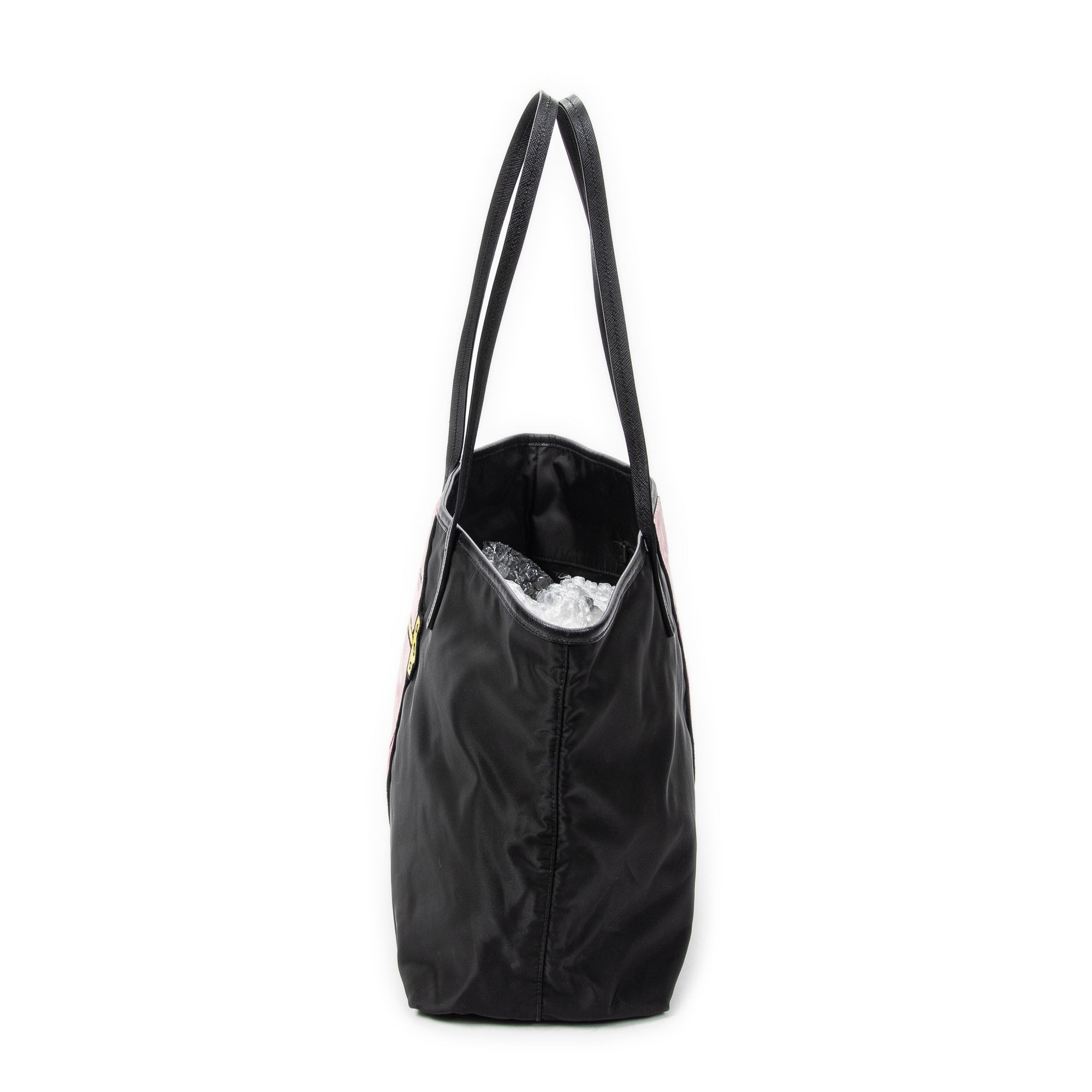Shoulder Bag Ricamo Trompe L'oeil Tote Black Nylon Canvas