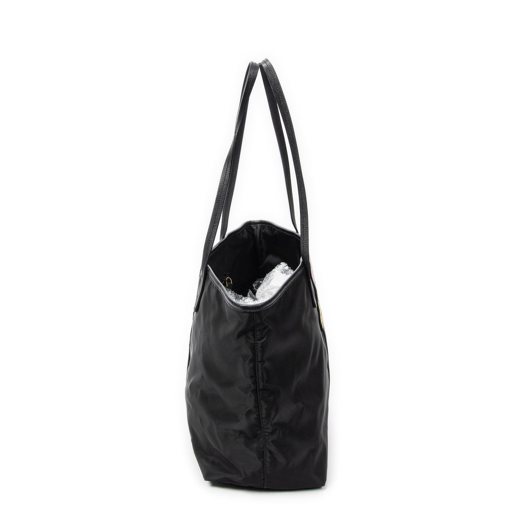 Shoulder Bag Ricamo Trompe L'oeil Tote Black Nylon Canvas