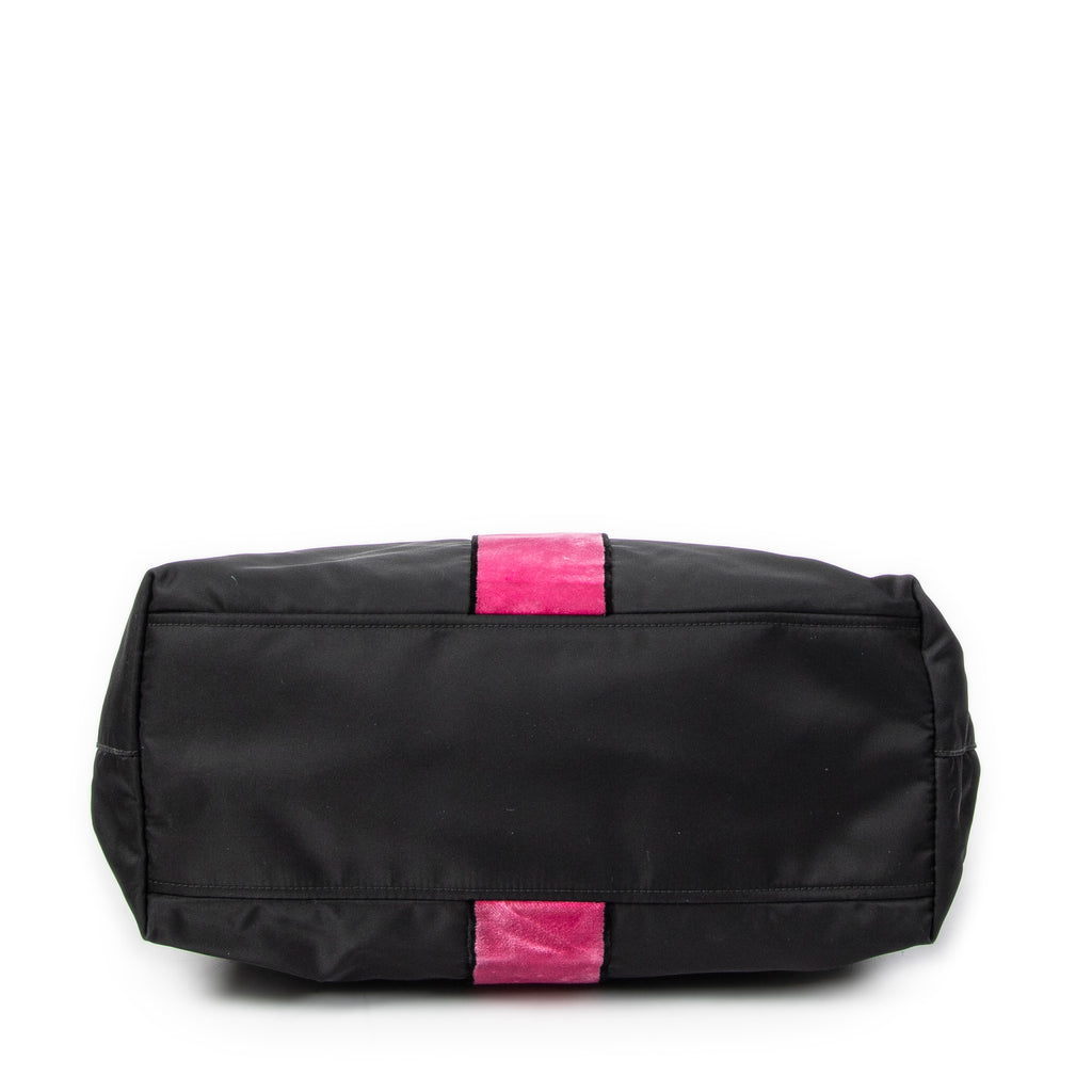 Shoulder Bag Ricamo Trompe L'oeil Tote Black Nylon Canvas
