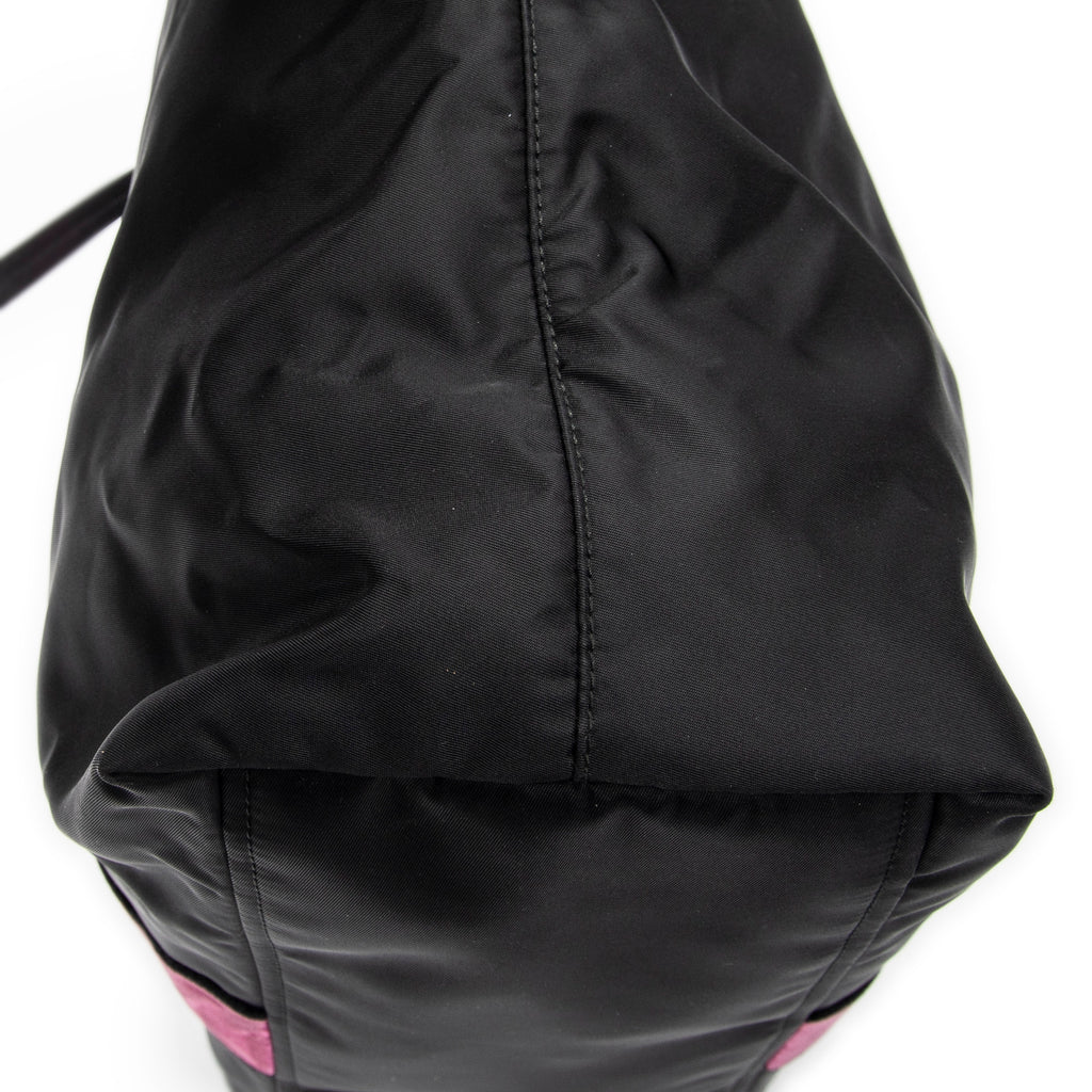 Shoulder Bag Ricamo Trompe L'oeil Tote Black Nylon Canvas