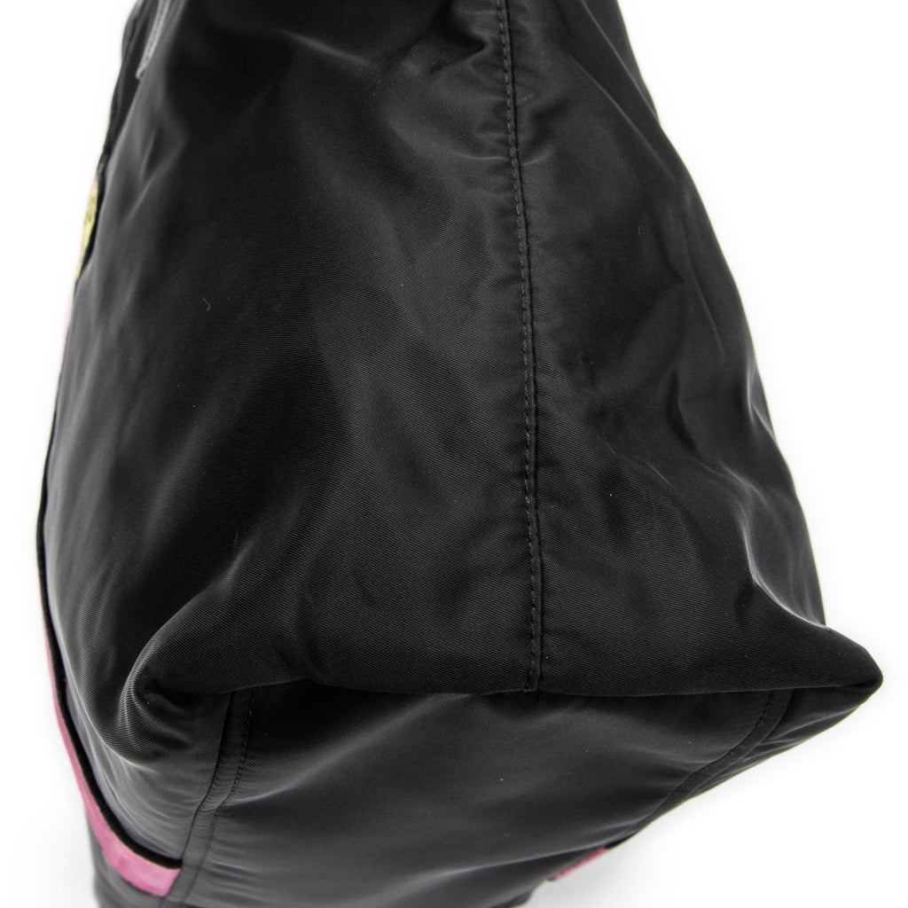 Shoulder Bag Ricamo Trompe L'oeil Tote Black Nylon Canvas