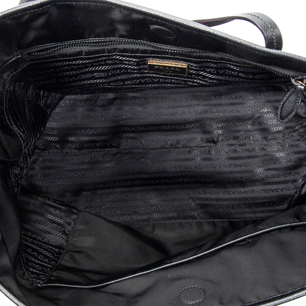 Shoulder Bag Ricamo Trompe L'oeil Tote Black Nylon Canvas