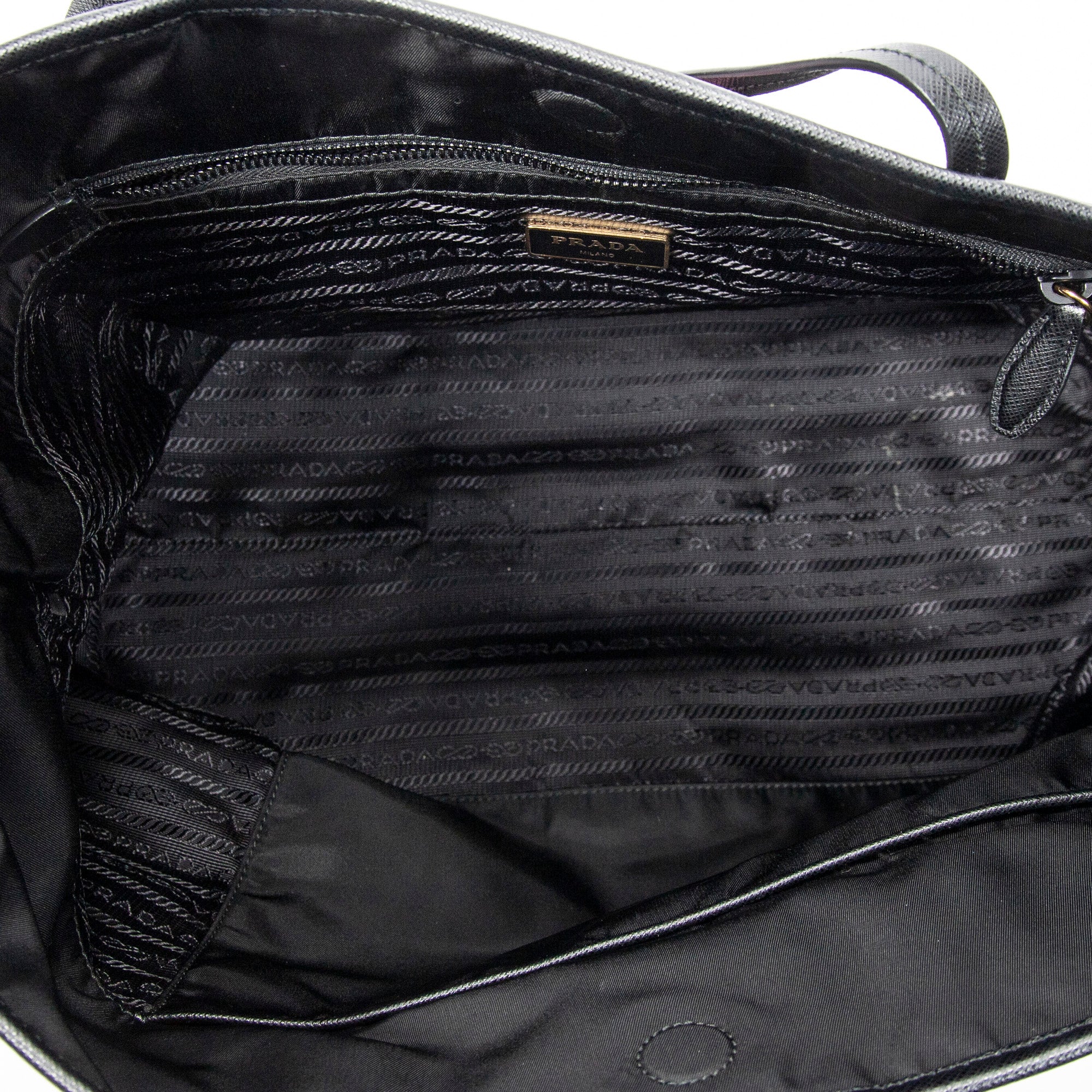 Shoulder Bag Ricamo Trompe L'oeil Tote Black Nylon Canvas