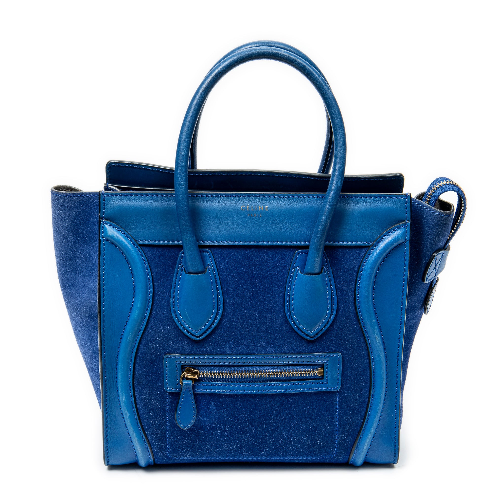 Handbag Micro Luggage Royal Blue Suede Leather