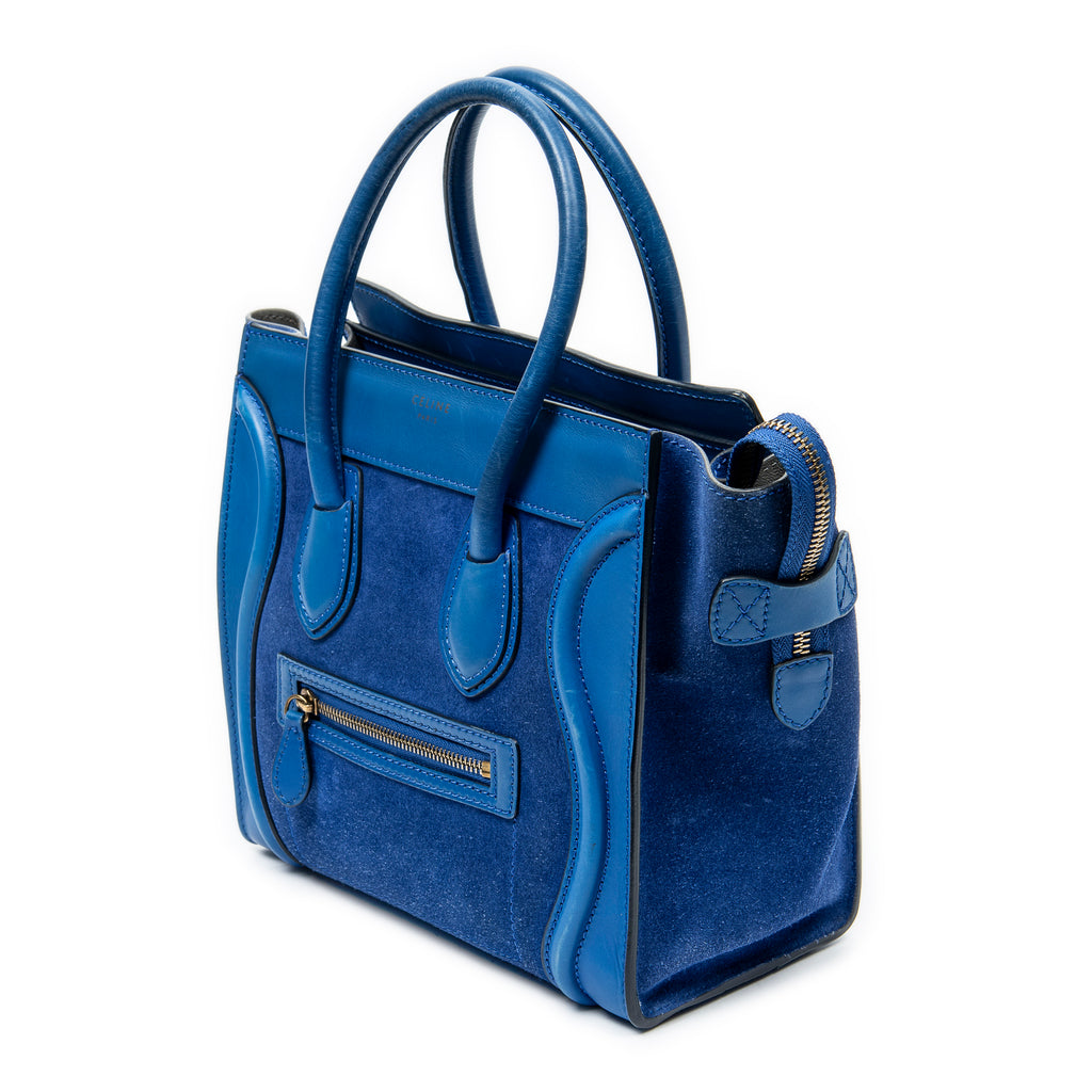 Handbag Micro Luggage Royal Blue Suede Leather