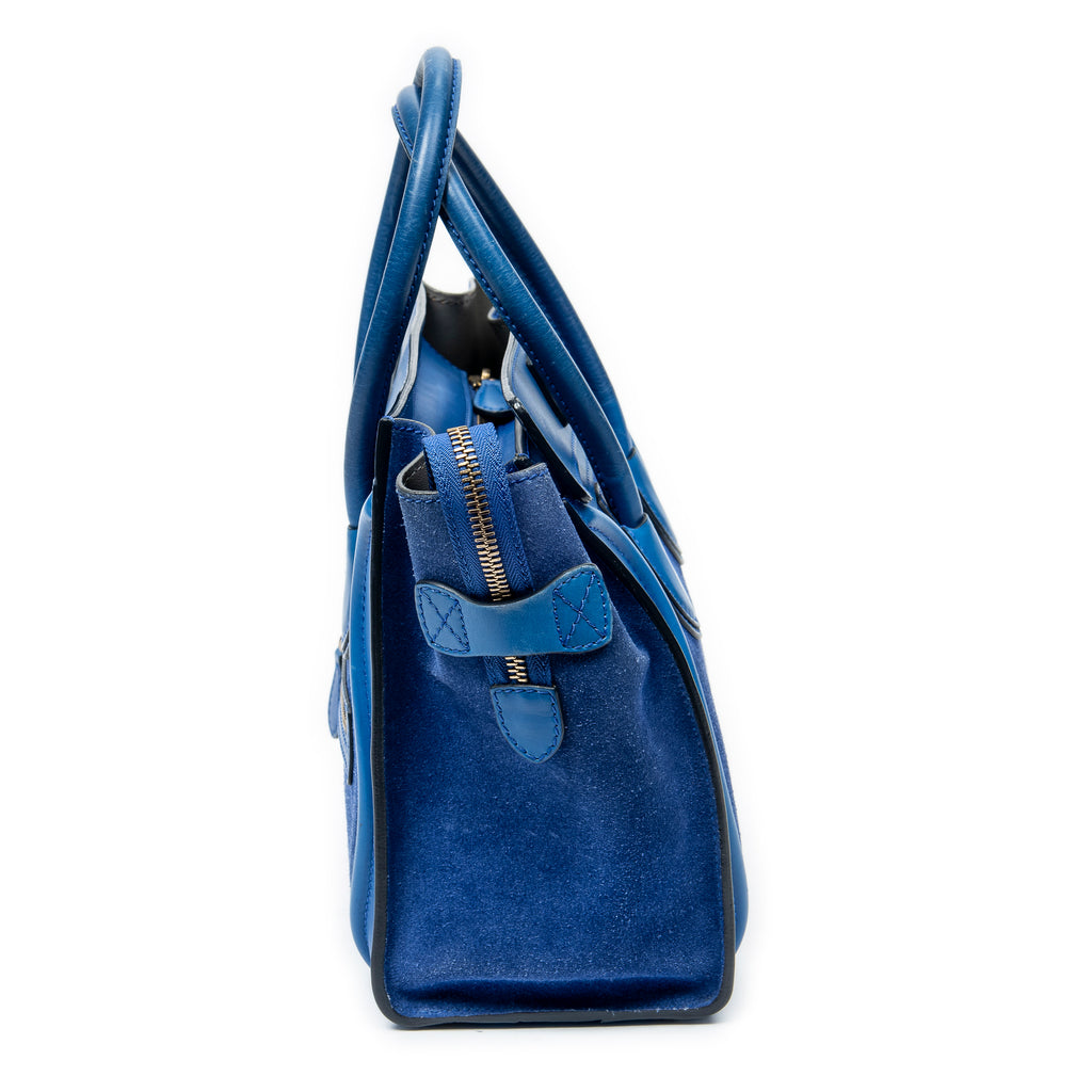 Handbag Micro Luggage Royal Blue Suede Leather