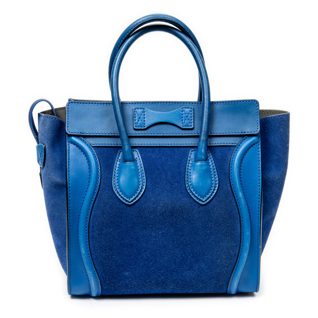Handbag Micro Luggage Royal Blue Suede Leather