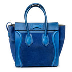 Handbag Micro Luggage Royal Blue Suede Leather