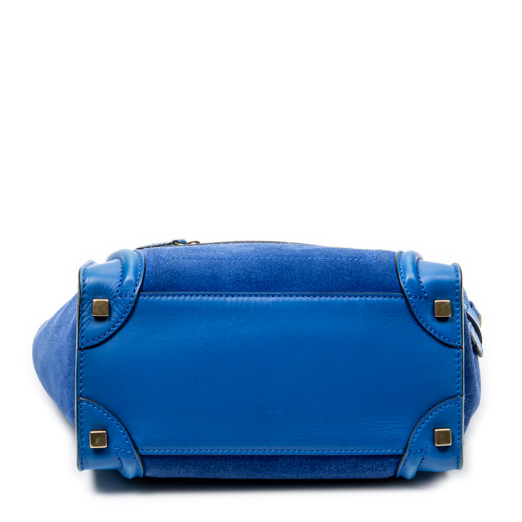 Handbag Micro Luggage Royal Blue Suede Leather