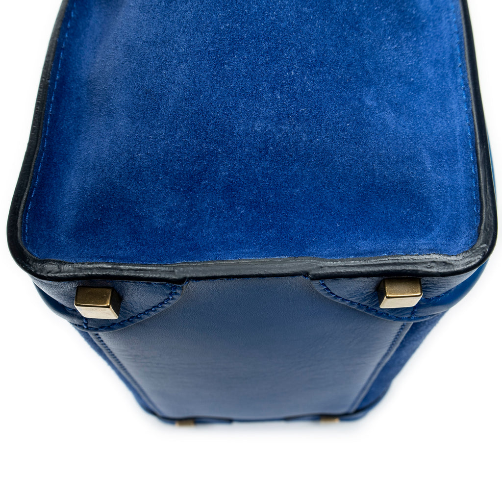 Handbag Micro Luggage Royal Blue Suede Leather