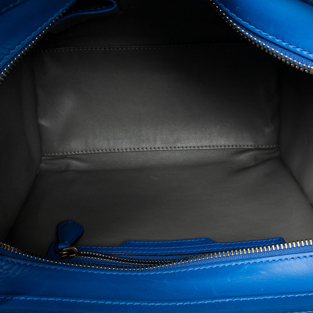 Handbag Micro Luggage Royal Blue Suede Leather