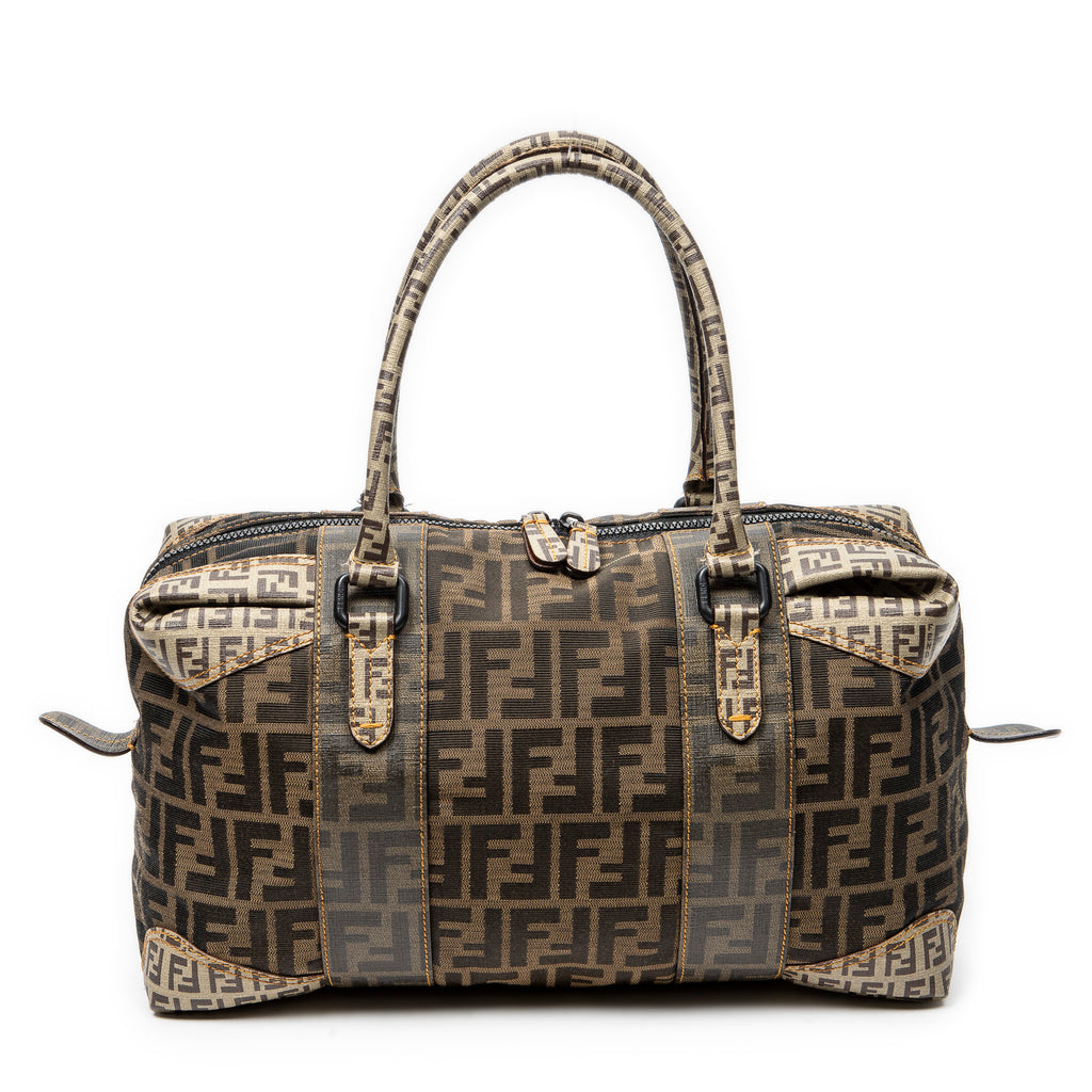 Shoulder Bag Double Zip Bowler Brown Zucca Canvas