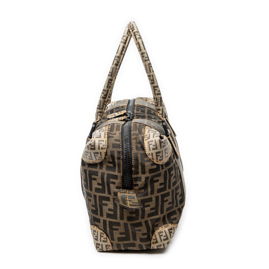 Shoulder Bag Double Zip Bowler Brown Zucca Canvas