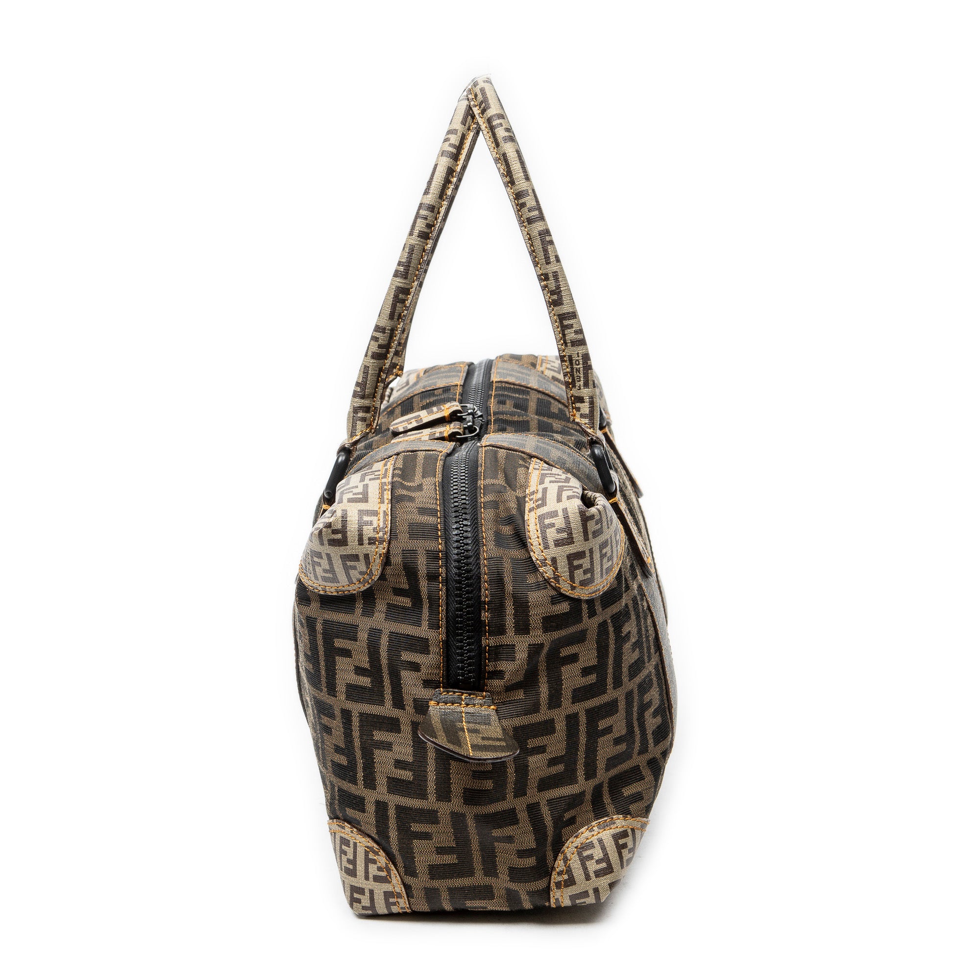 Shoulder Bag Double Zip Bowler Brown Zucca Canvas