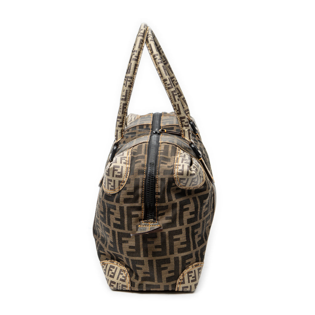 Shoulder Bag Double Zip Bowler Brown Zucca Canvas