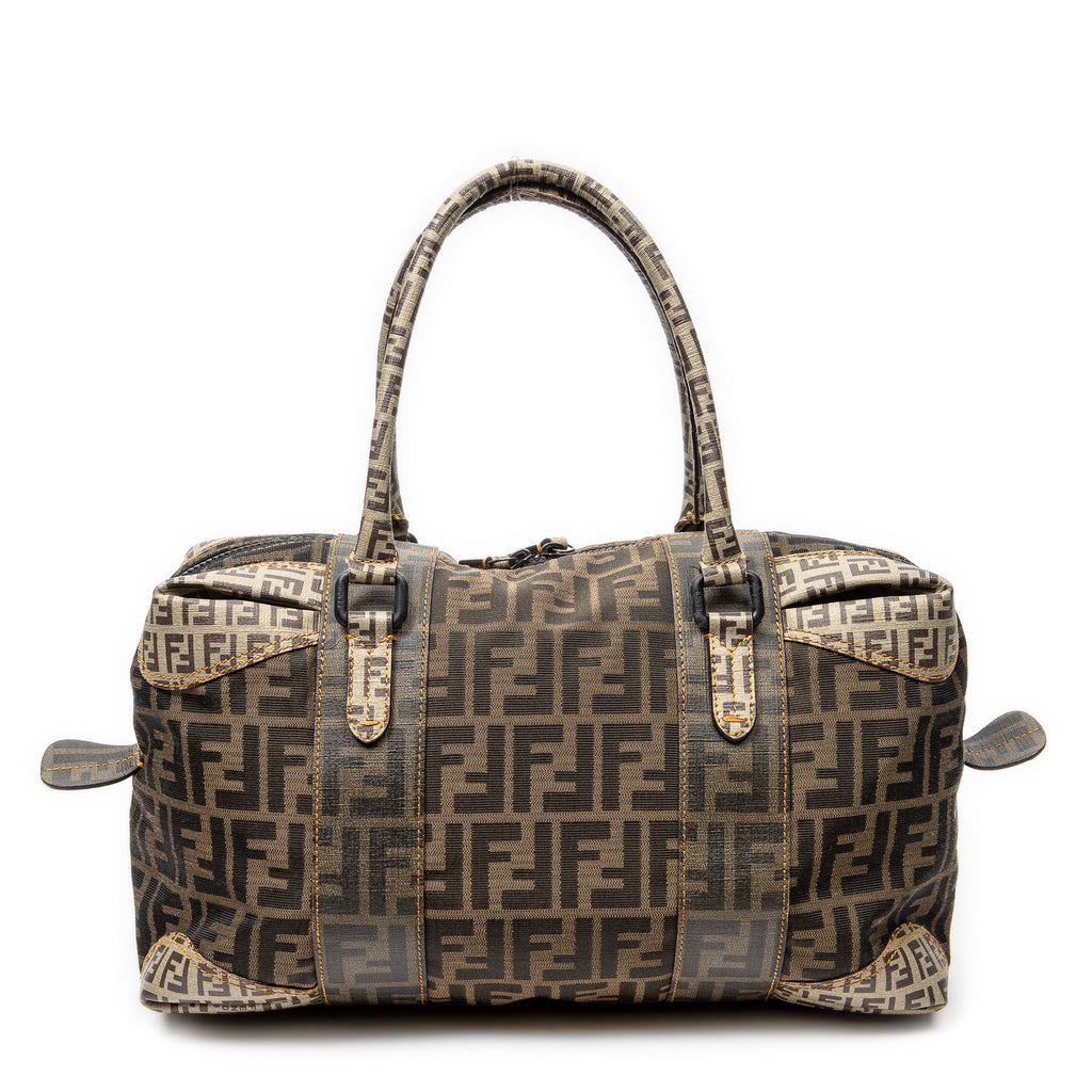 Shoulder Bag Double Zip Bowler Brown Zucca Canvas