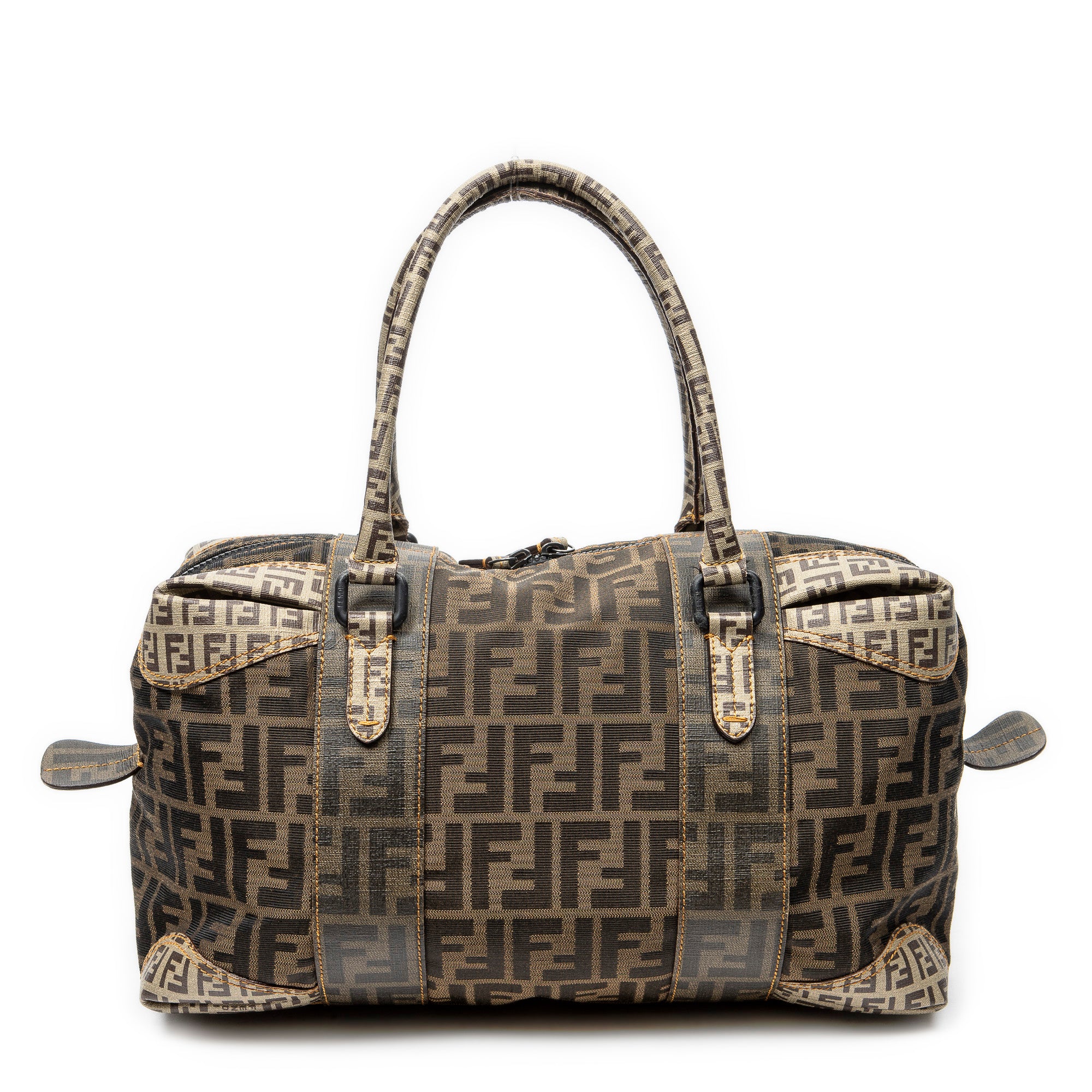 Shoulder Bag Double Zip Bowler Brown Zucca Canvas