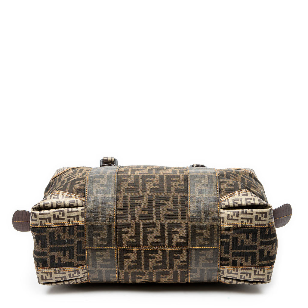 Shoulder Bag Double Zip Bowler Brown Zucca Canvas
