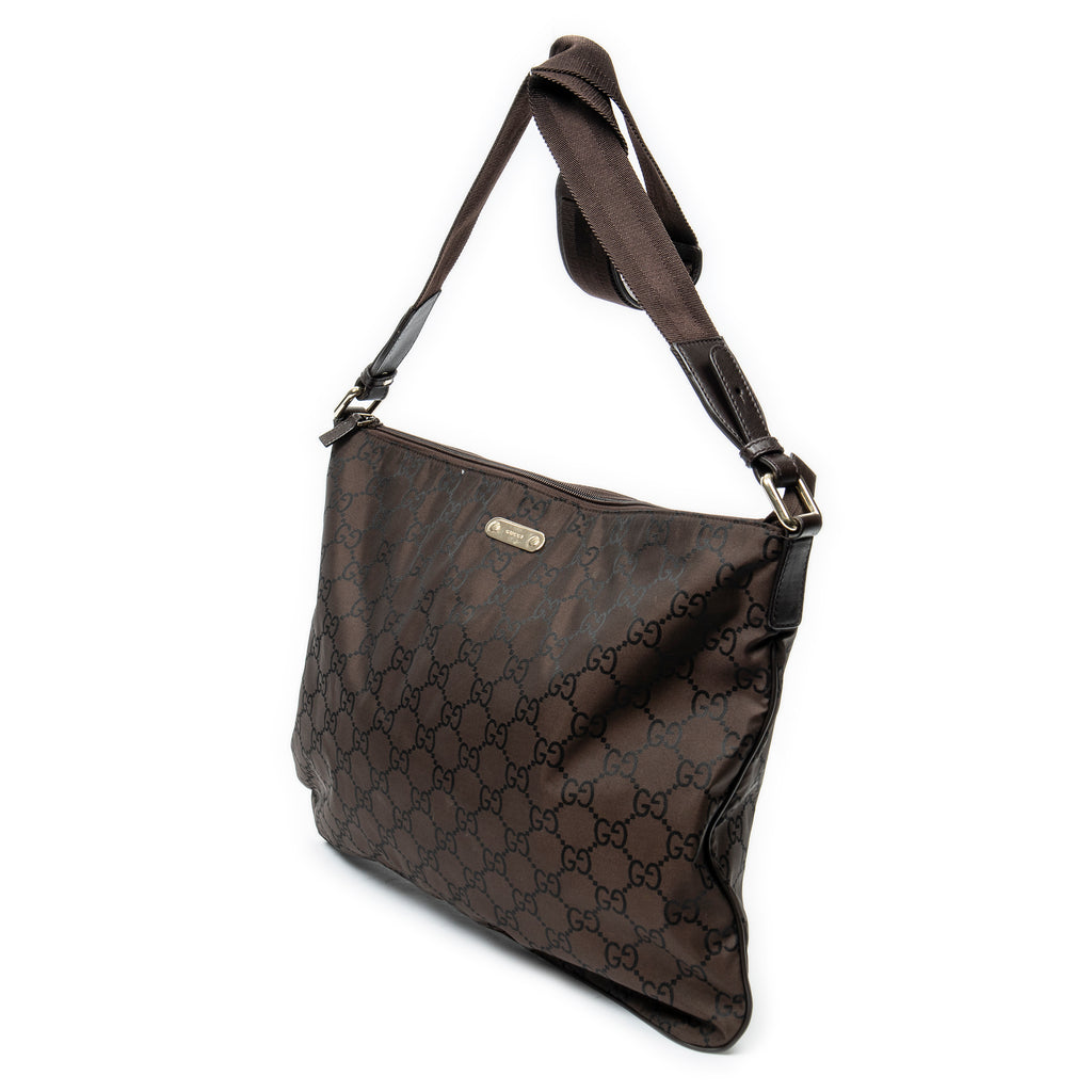 Shoulder Bag Large Flat Messenger Dark Brown Monogrammed Nylon Canvas