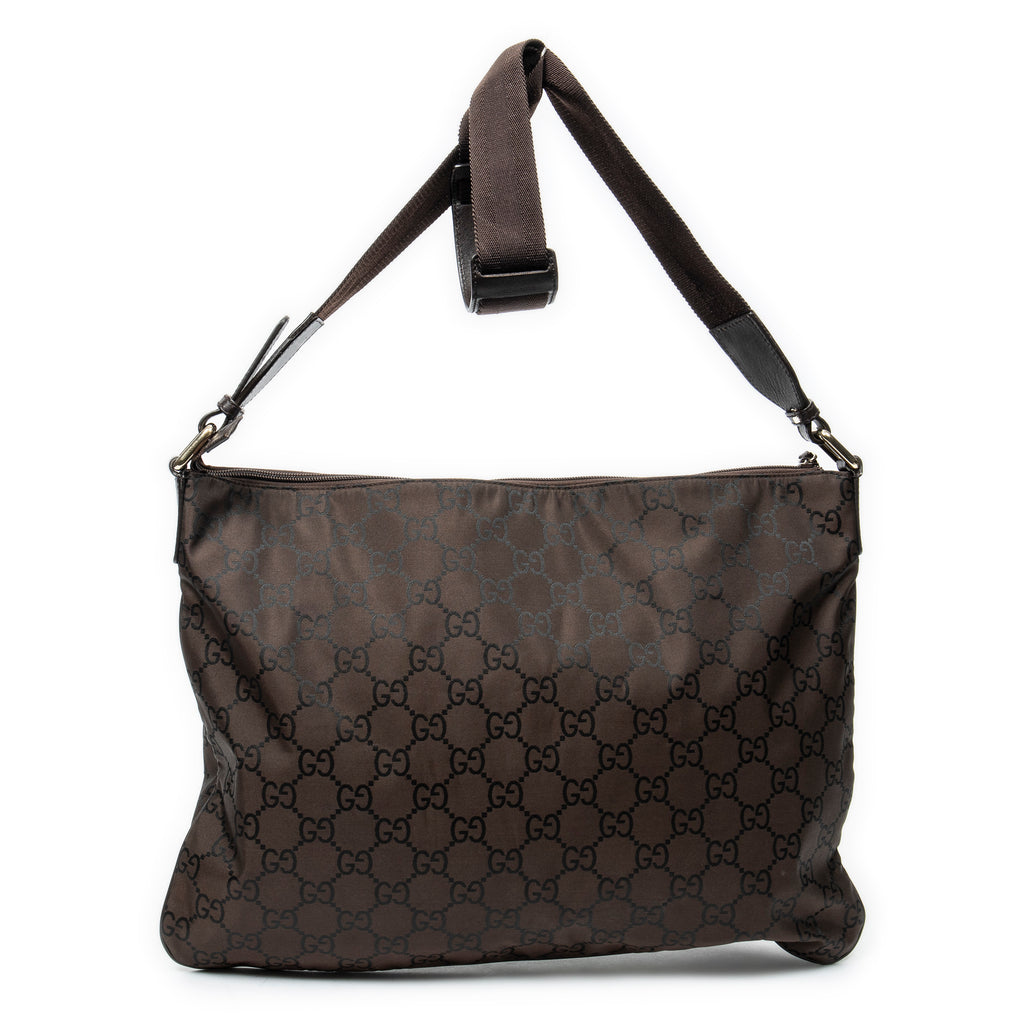 Shoulder Bag Large Flat Messenger Dark Brown Monogrammed Nylon Canvas
