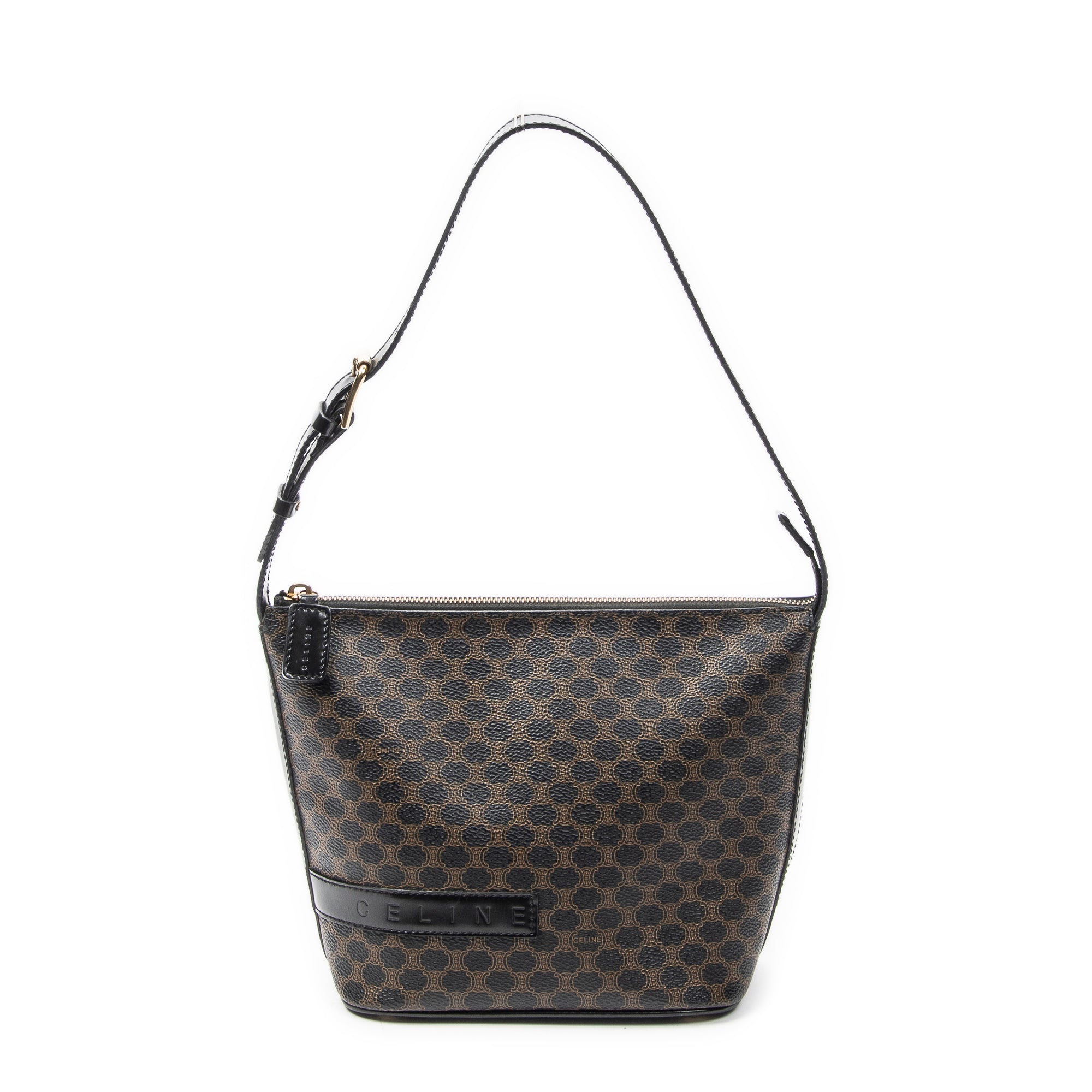 Shoulder Bag Zip Shoulder Hobo Black Macadam Coated Canvas