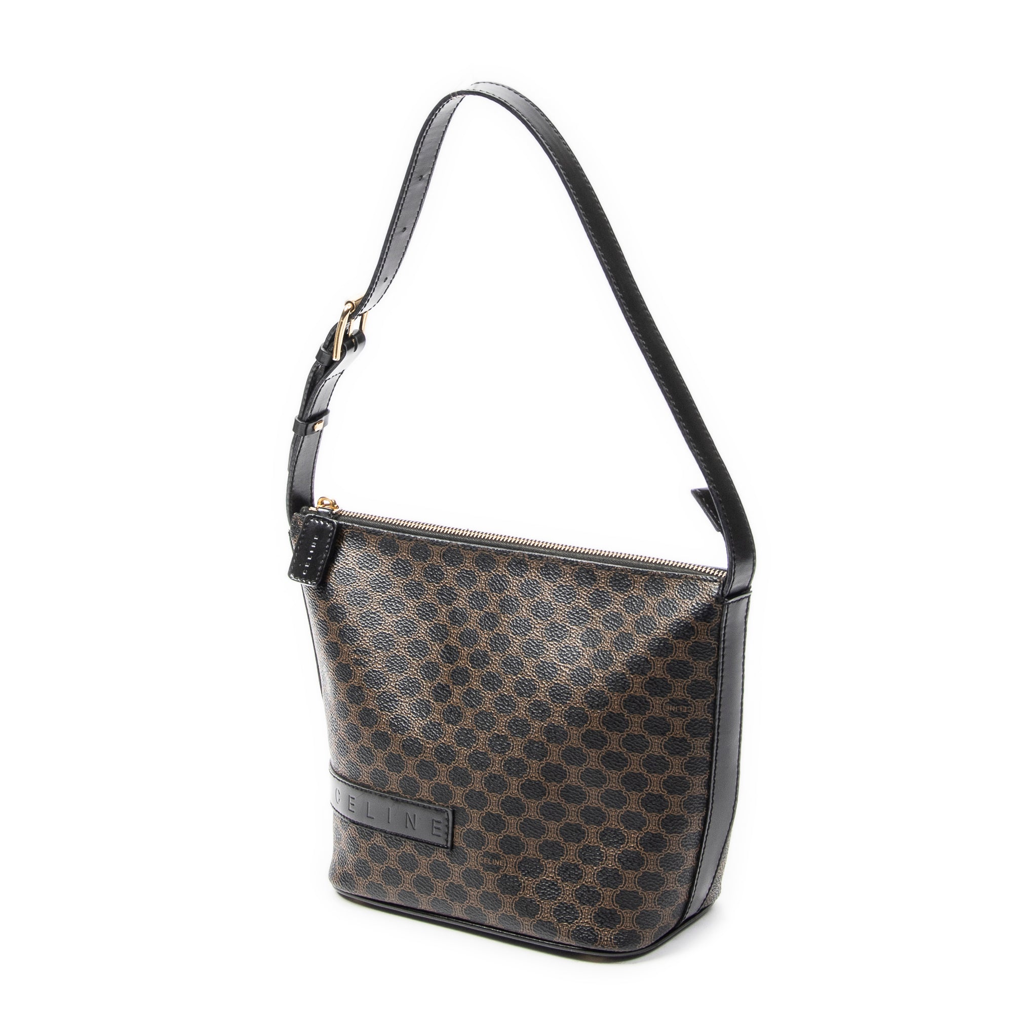 Shoulder Bag Zip Shoulder Hobo Black Macadam Coated Canvas